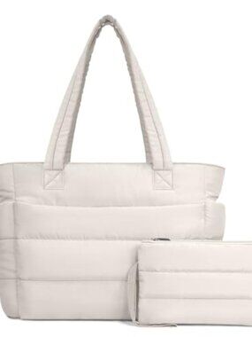 Puffer Tote Bag, Lightweight Quilted Shoulder Bag, Work Gym Travel Laptop